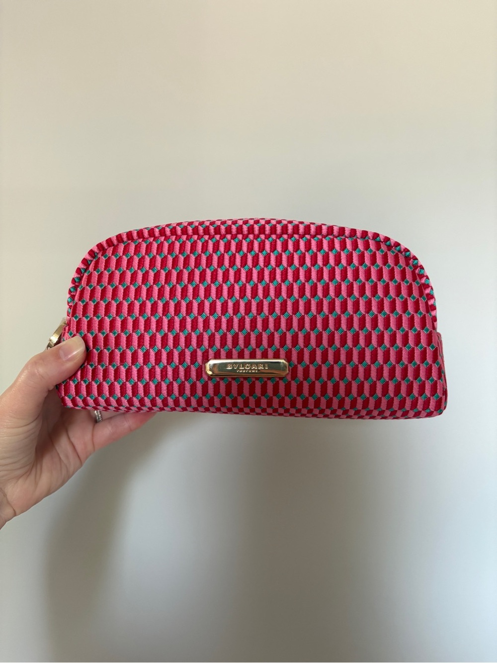 Bulgari Pink and Teal Woven Cosmetic Bag